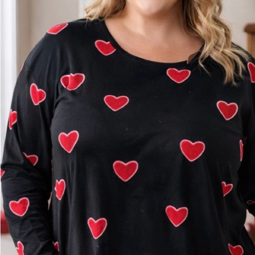 Black Heart Print Long Sleeve Top Size 2XL
